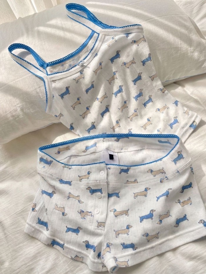 nhỏ tươi tắn và dễ thương in hình quần short treo đồ ngủ cho nữ mùa hè mới quần áo ở nhà nhỏ