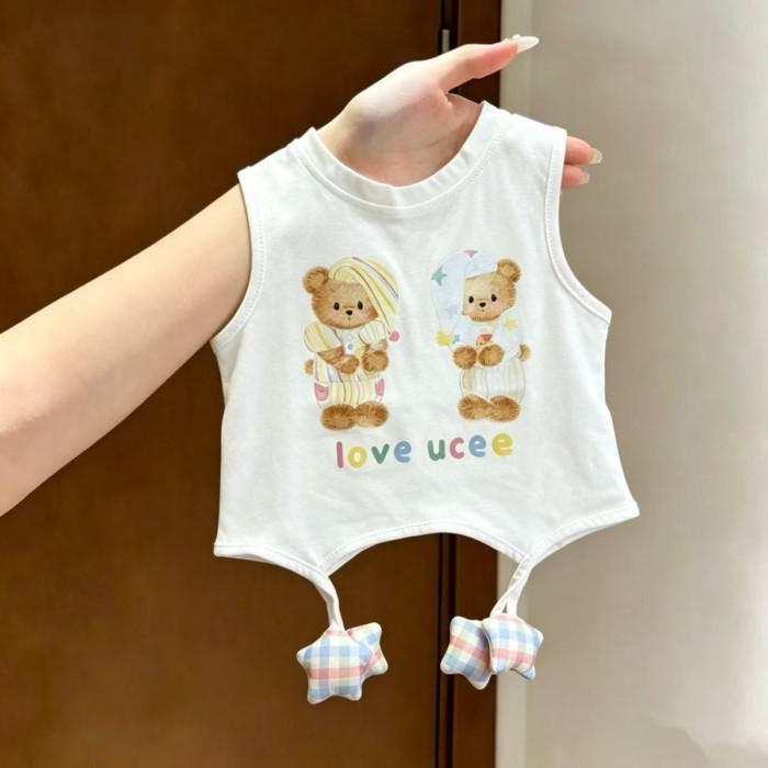 chiếc áo phông trẻ em không tay bằng vải cotton nguyên chất cho bé gái áo thun ngắn tay thời tra