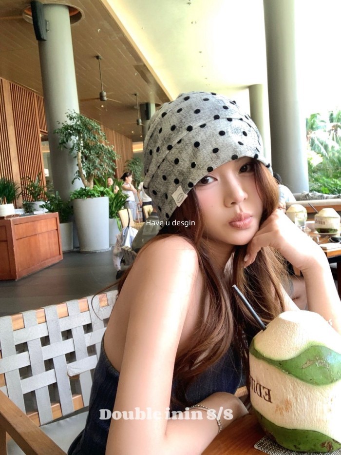 Have u desgin Hàn Quốc Blogger Feel Polka Dot Baotou Mũ Nữ Xuân Hè Mũ Dệt Kim Mỏng