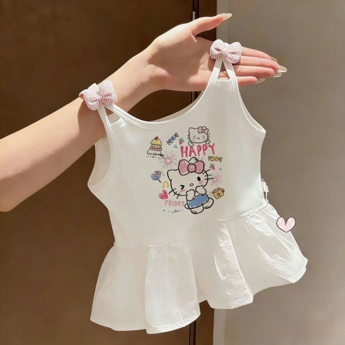 Mùa Hè Mới Phong Cách Hoạt Hình Phong Cách Bé Gái Quần Áo Trẻ Em Bé Nơ Dễ Thương Vest Không Tay
