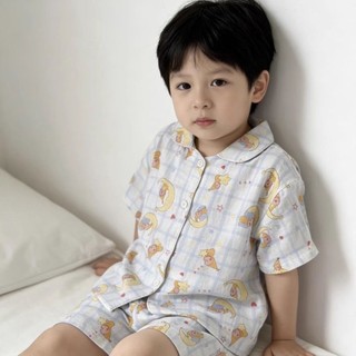 Bộ đồ ngủ trẻ em mùa hè mới cho bé trai và bé gái, quần đùi mỏng ngắn tay, đồ mặc nhà, quần á