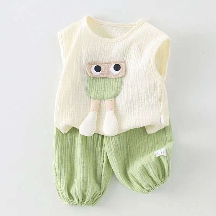 Bộ đồ ngủ cho bé gạc quần áo mặc ở nhà Bộ đồ hai mảnh cho bé 1 tuổi rưỡi bộ đồ mùa hè xẻ mỏng