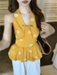 Thiết kế hot girl cổ chữ V in hình áo dây cổ yếm cho nữ mùa hè mới ngọt ngào giảm béo eo nụ h