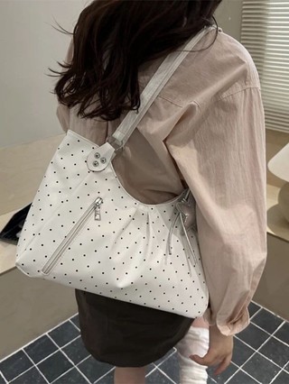 Túi tote chấm bi nữ tính phong cách Hàn Quốc Túi PU di động đa năng sức chứa lớn