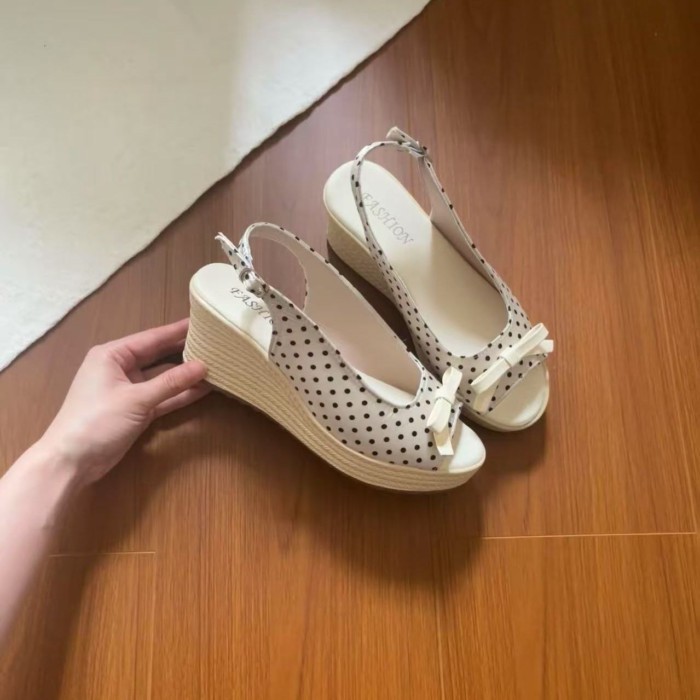 hở mũi nơ nêm gót nhọn dành cho nữ phong cách mùa hè mới bên ngoài mặc một dây quai lưng rỗng