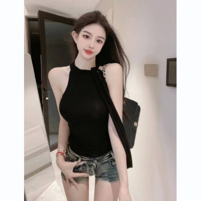 Lan ~ Mới Ngọt Ngào Phong Cách Cay Không Tay Dây Slim-fit Top Mùa Hè Phong Cách Mới Gợi Cảm Dây Buộc Phiên Bản Hàn Quốc Mỏng Hơn Nhìn Vest