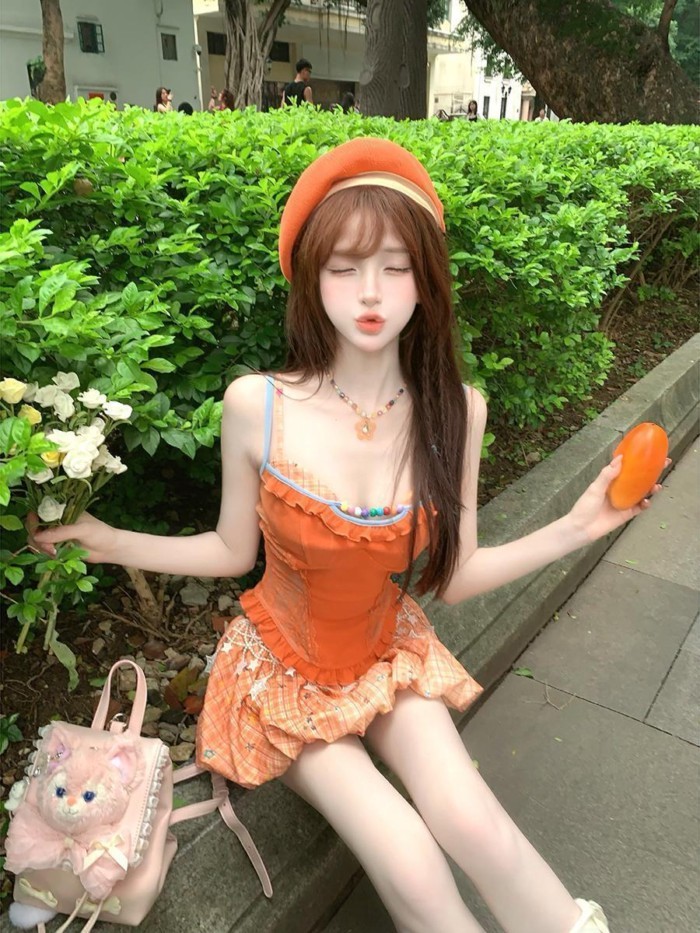 Mùa hè Dopamine Ngọt ngào Hot Girl Ren khoe váy hoa cao Váy ngắn dành cho nữ