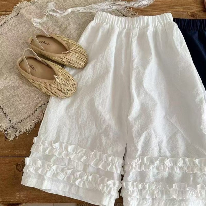 Quần bé gái mùa hè mới quần thẳng ống rộng cotton nguyên chất quần ống rộng viền mỏng thoáng
