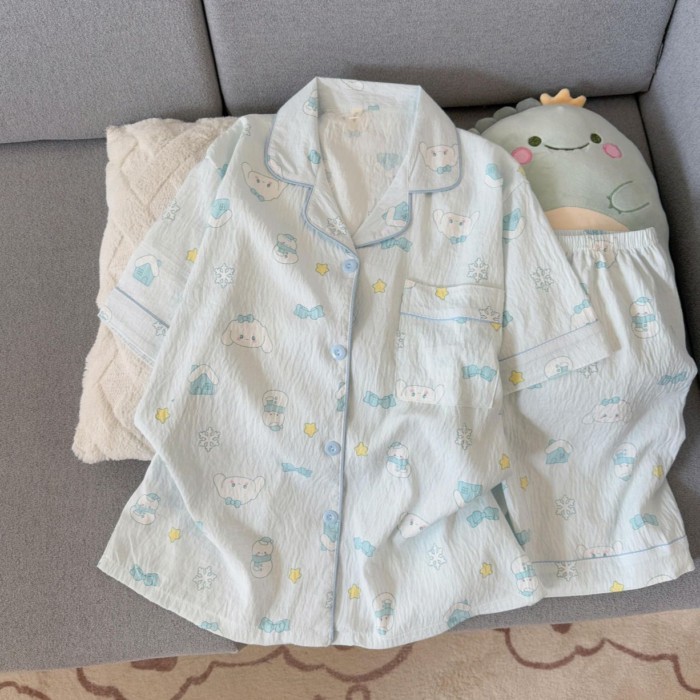 Bộ Đồ Ngủ Yugui Dog Cloud Cotton Bộ Đồ Ngủ Mùa Hè Nữ Mỏng Ngắn Tay Quần Short Ngọt Ngào Và Dễ Th