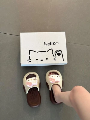dép đế dày hình mèo dễ thương mới thoải mái mặc ngoài mùa hè, phối màu đa năng, dép xỏ ngón t