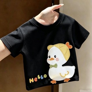 áo thun ngắn tay in hình con vịt màu vàng nguyên chất mùa hè dễ thương cho bé trai và bé gái, áo