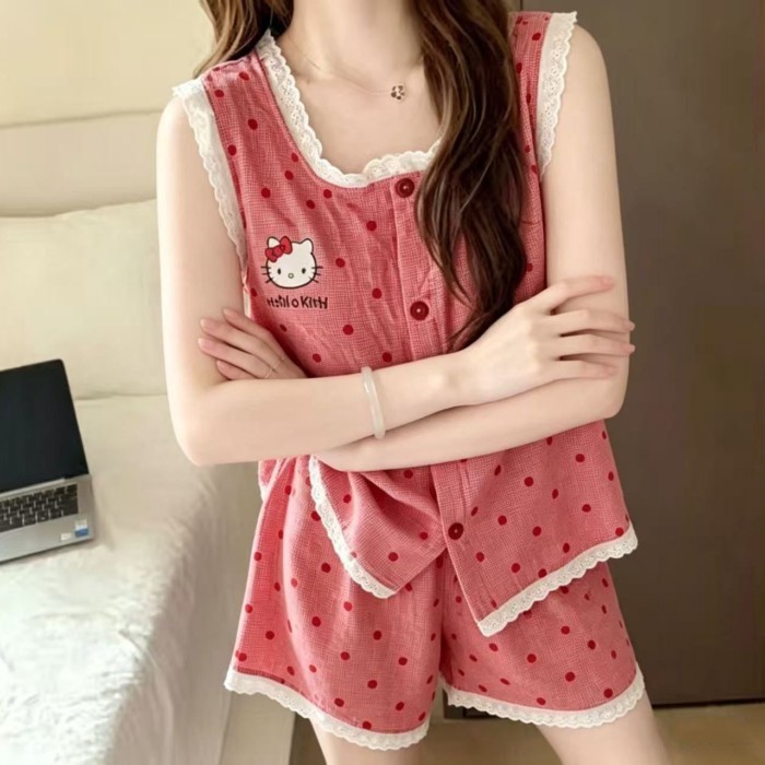 Yunduo Đai Cotton Miếng Lót Ngực Mùa Hè Suspender Hoạt Hình Dễ Thương Ngọt Ngào Nữ Bộ Đồ Ngủ Mặc Nh