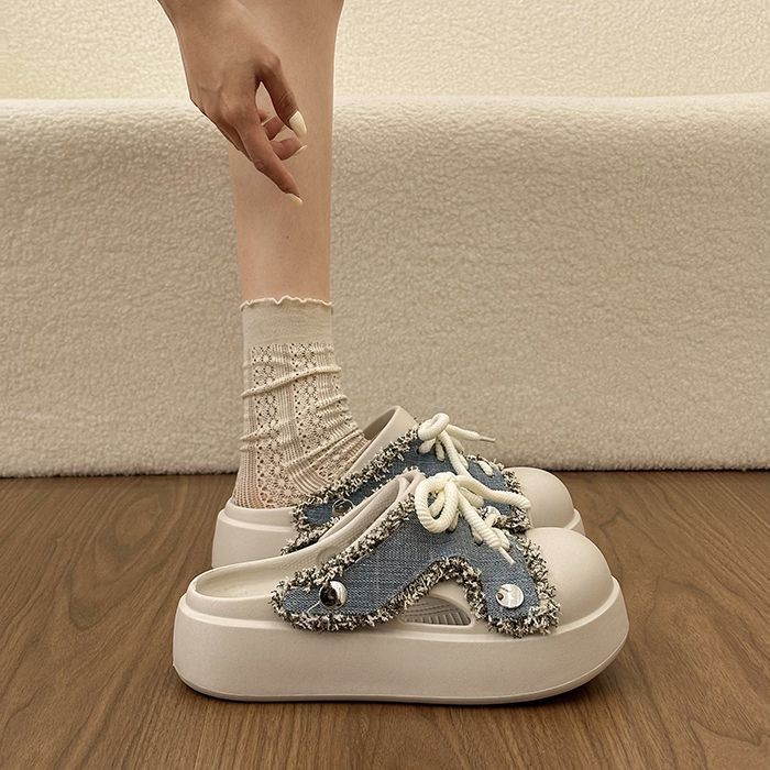 đôi dép xỏ ngón denim thời trang dành cho nữ mặc ngoài mùa xuân mới đế dày chống trượt đa năng D