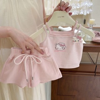 Cotton nguyên chất phong cách Hàn Quốc bé gái mùa hè thường ngày phù hợp với giả hai dây yếm quần s