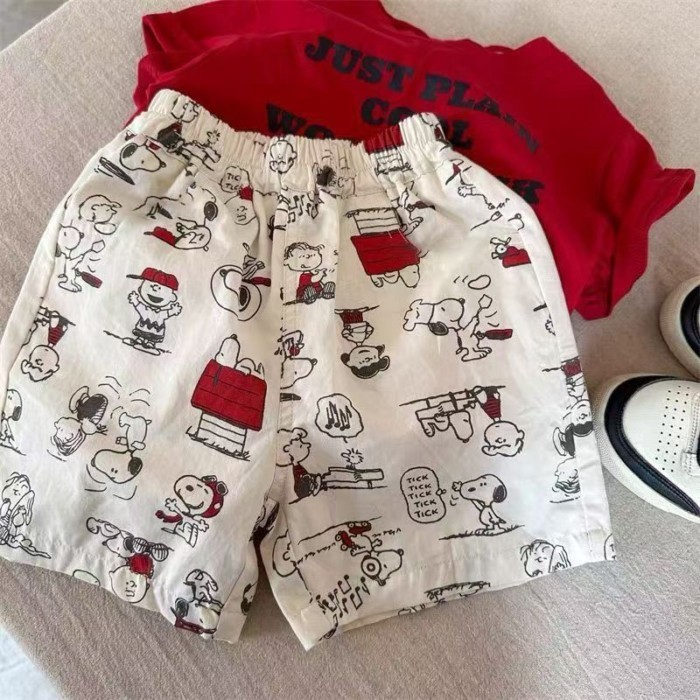 Quần short mùa hè phong cách mới cho bé trai và bé gái, in đầy đủ phim hoạt hình graffiti cho