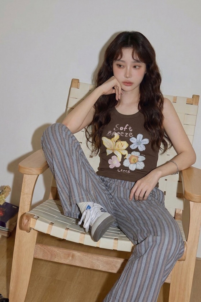 Lan ~ Cà Phê Không Tay In Hình Camisole Nữ Charbaamine Thái Độc Đáo Đẹp Đi Biển Ngoài Mặc Nhỏ Top