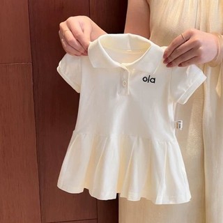 Váy bé gái mặc mùa hè cổ polo bé gái váy xếp li thêu đại học