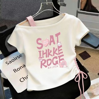 Áo thun trễ vai mùa hè cho bé gái, quần áo trẻ em đa năng và sành điệu, áo thun mùa hè ngắn tay pho