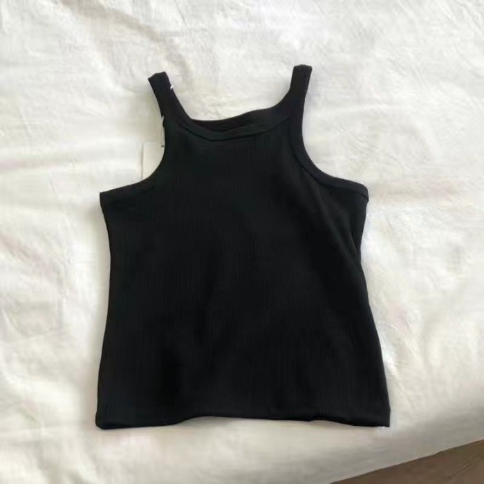 Bé Gái Retro Mỹ Co Giãn Ôm Vừa Vặn Góc Vai Yếm Nữ Đáy Áo Vest Thể Thao Mùa Hè