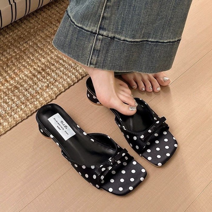 Lan ~ Phong Cách Mới Khổng Lồ Nhìn Siêu Nóng Dày Gót Chấm Bi Cổ Tích Pháp Giày Sandal Đẹp Dép Nữ Mùa Hè Mặc Ngoài Phù Hợp Với Váy