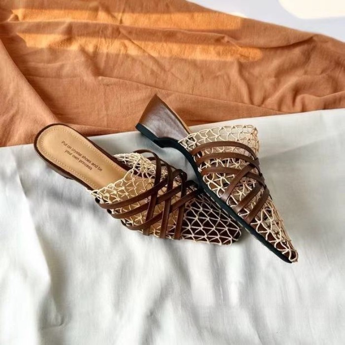 Dệt Rỗng Bao Đầu Dép Nữ Mùa Hè Mới Gót Dày Một Bước Tăng Bao Đầu Giày Sandal Phong Cách Resor