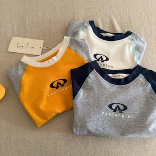 Áo thun cotton ngắn tay trẻ em mùa hè bé trai thương hiệu chữ raglan tay áo thể thao đa năng