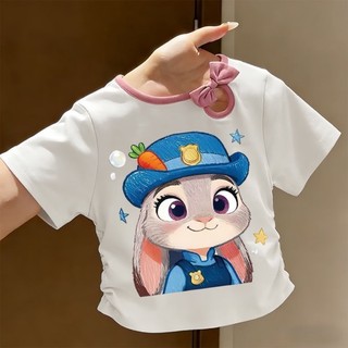 Áo thun Zootopia Judy dành cho trẻ em và trung niên phong cách mùa hè bé gái nơ ngắn tay phong cách