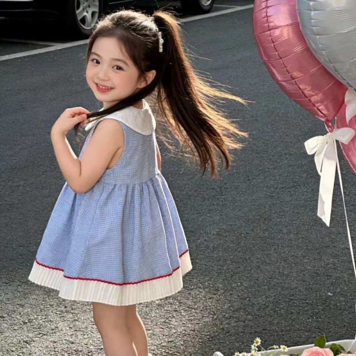 Váy cotton nguyên chất bé gái váy dài vừa phải váy bé gái công chúa phong cách bé gái áo vest