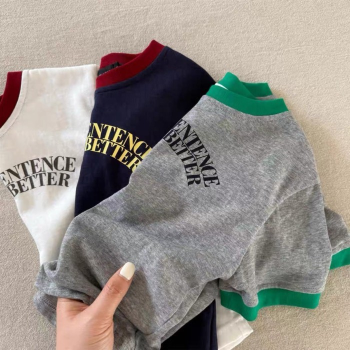 Trẻ em bé gái ngắn tay mùa hè bé trai cổ tròn chữ cái cotton sành điệu Áo thun trẻ em màu sắc