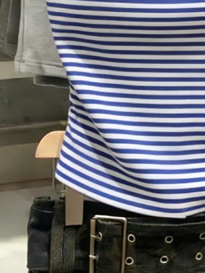 Lan ~ Dây Sọc Cổ Sling Nữ Phối Ren Mỏng Hơn Nhìn Tươi Đẹp Phong Cách Preppy Không Tay Áo Nhỏ