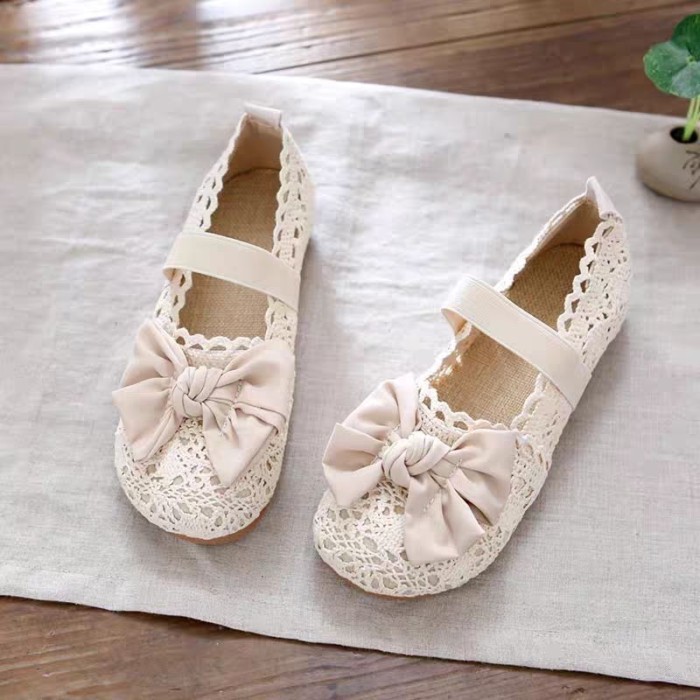 Giày vải mùa hè dành cho nữ có lỗ nơ và giày rỗng dành cho nữ, giày ngư dân và giày đậu dành cho nữ