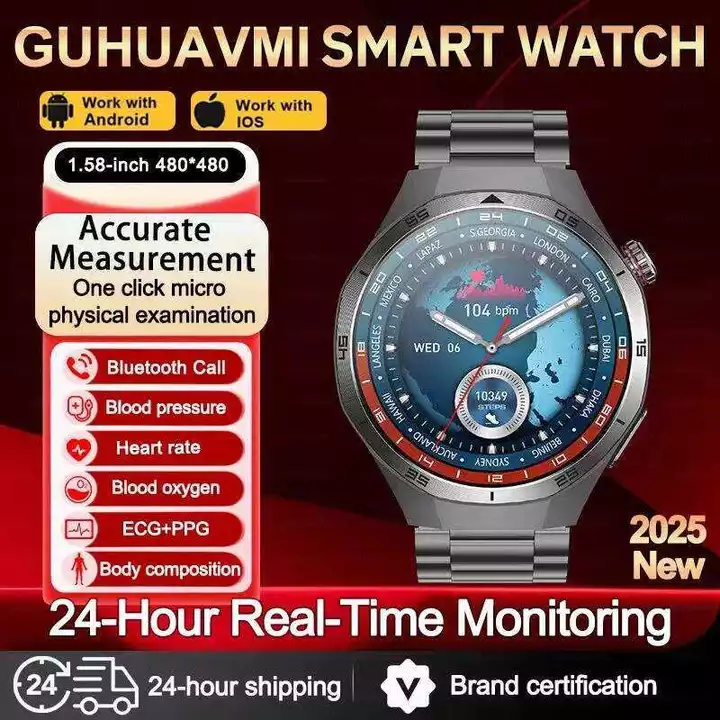 Đồng GUHUAVMI 2026 mới, màn hình laser, đo điện tâm đồ (ECG) + HRV, huyết áp, nhịp tim, axit uric, mỡ máu, đồng hồ thể