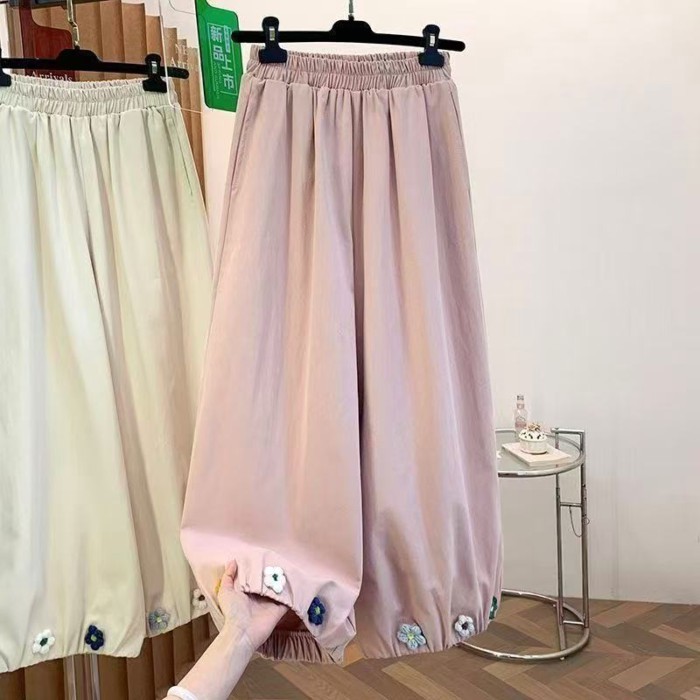 Mùa hè móc rừng hoa ngọt nụ hoa quần cao cấp mỏng treo ống rộng thường ngày 9 điểm quần dành cho nữ