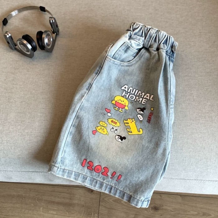 Quần Short Denim In Hoạt Hình Bé Trai Quần Trẻ Em Mùa Hè Quần Phong Cách Hàn Quốc Quần Áo Trẻ