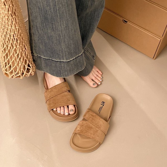 Dép quai ngang gió nhẹ nhàng cho nữ mùa hè đế dày chống trượt đế mềm đa năng và thoải mái mặc bên n