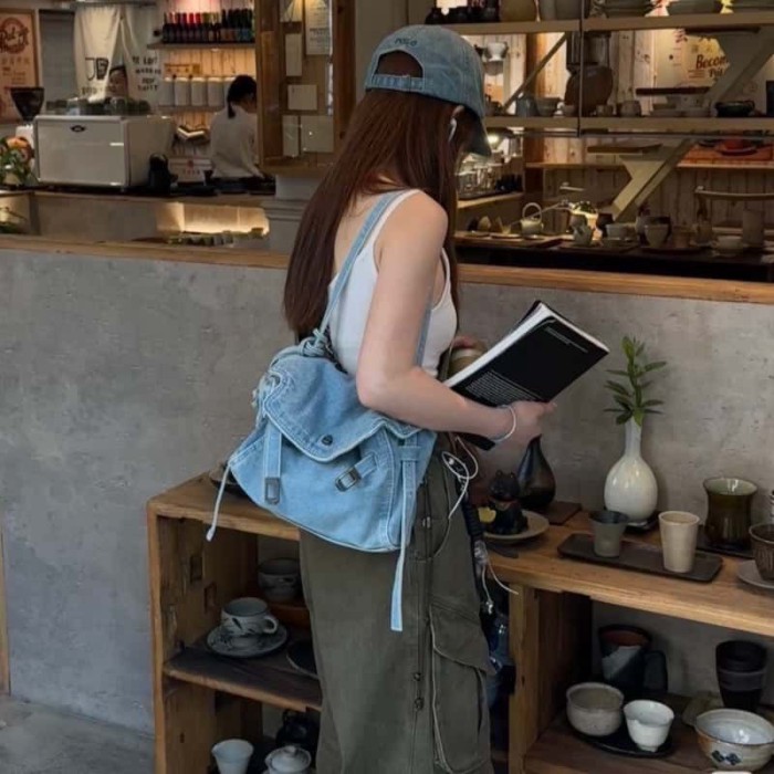 Denim Thời Trang Túi Đeo Ngang Denim Dung Tích Lớn Đi Lại Túi Retro Mới Thường Ngày Đa Năng Đeo Vai