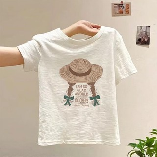 Áo thun dáng rộng tay ngắn in hình bông tuyết cổ tròn dành cho bé gái mùa hè