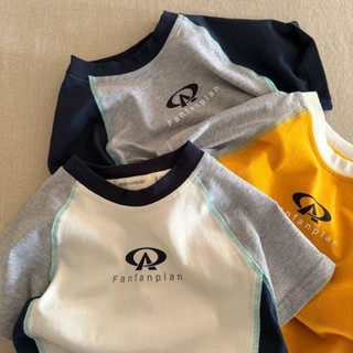 Áo thun cotton ngắn tay trẻ em mùa hè bé trai thương hiệu chữ raglan tay áo thể thao đa năng