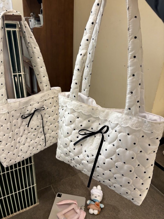 Phong cách Hàn Quốc chấm bi tình yêu cotton Miffy Túi đeo vai đa năng dễ thương Túi đeo vai t