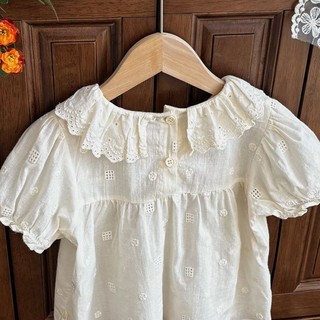 Áo sơ mi ren cổ lọ ngắn tay dành cho bé gái mùa hè có đế bằng vải cotton dành cho trẻ sơ sinh