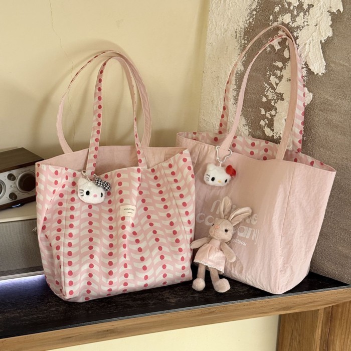 Túi vải canvas chấm bi cao cấp phong cách mới Túi tote sức chứa lớn dành cho nữ Túi mua sắm đe