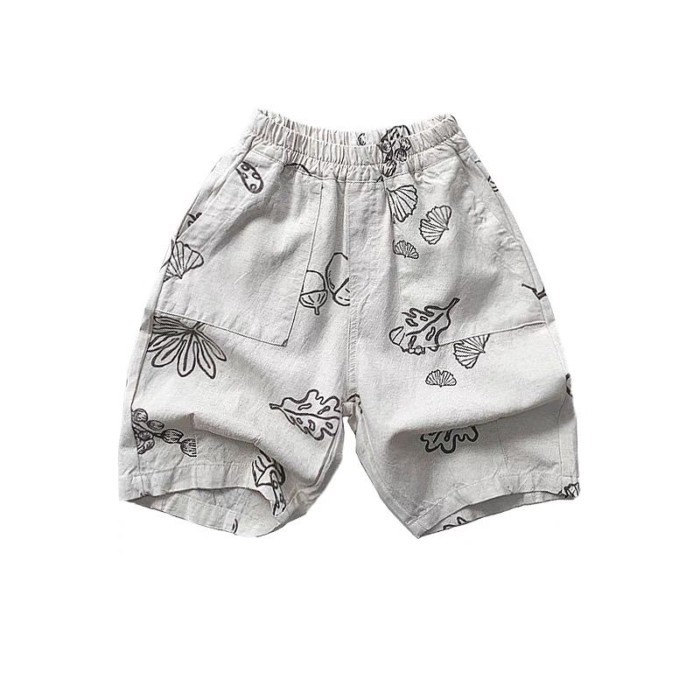 Quần áo trẻ em phong cách văn học cổ điển Hàn Quốc quần crop in cotton và lanh cho bé gái quầ
