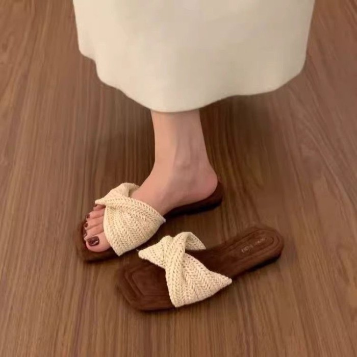 Dép dệt đế mềm dành cho nữ, dép xỏ ngón đế phẳng du lịch mùa hè đi biển cho nữ