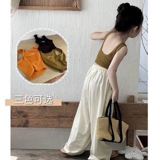 Áo yếm hở lưng hở lưng phong cách Hàn Quốc cho bé gái mùa hè nơ cổ chữ U áo hở rốn ôm sát cho bé gá