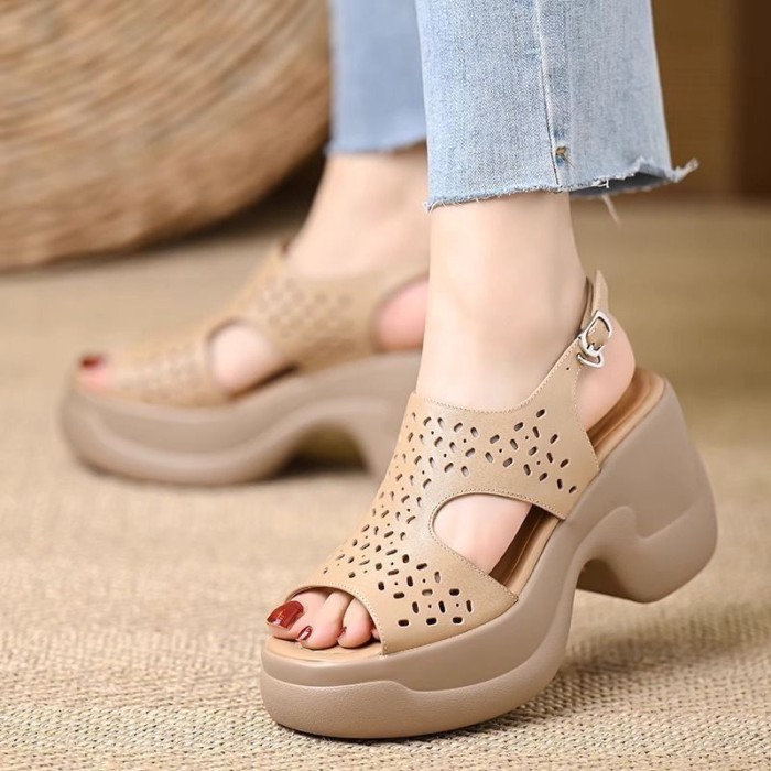 đôi dép La Mã đế dày bằng da mềm dành cho nữ, dép đế mềm có khóa một từ đế dày thoáng khí mùa hè