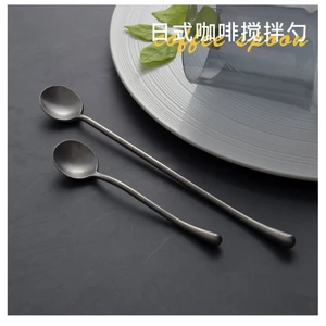 Retro Cũ Thìa Tay Cầm Dài Khuấy Phong Cách Nhật Bản Quay Cốc Thìa Inox 304 Thìa Cà Phê Dài Tay Muỗng