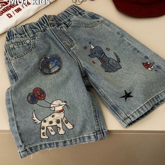 Quần short denim trẻ em, quần jean trẻ em, quần short phong cách mới mùa hè, quần short denim