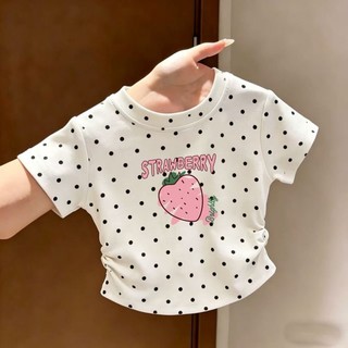 Áo thun ngắn tay chấm bi mùa hè cho bé gái phong cách Hàn Quốc Áo thun cotton co giãn kiểu dáng trẻ