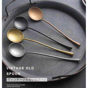 Retro Thép Không Gỉ Thìa Mờ Thìa Nhỏ Thìa Cà Phê Tay Cầm Dài Thìa Ăn Tối Chính Uống Khuấy Thìa Vàng