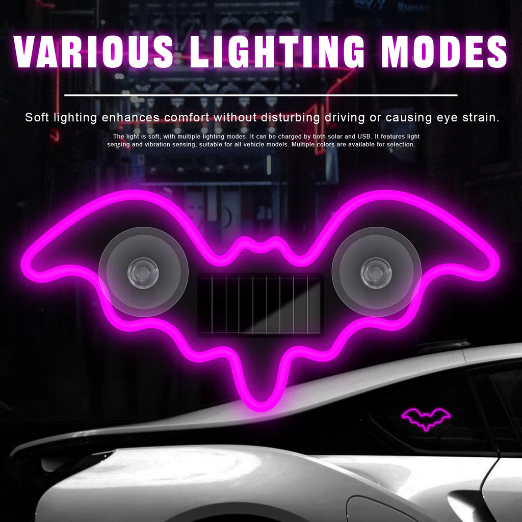 2 Chiếc Sáng Tạo Chạy Bằng Năng Lượng Mặt Trời Xe Neon Ánh Sáng Không Dây Thoáng Mát Demon Bat Led Ánh Sáng Xung Quanh Cốc Hút USB Sạc Khí Quyển Thở
